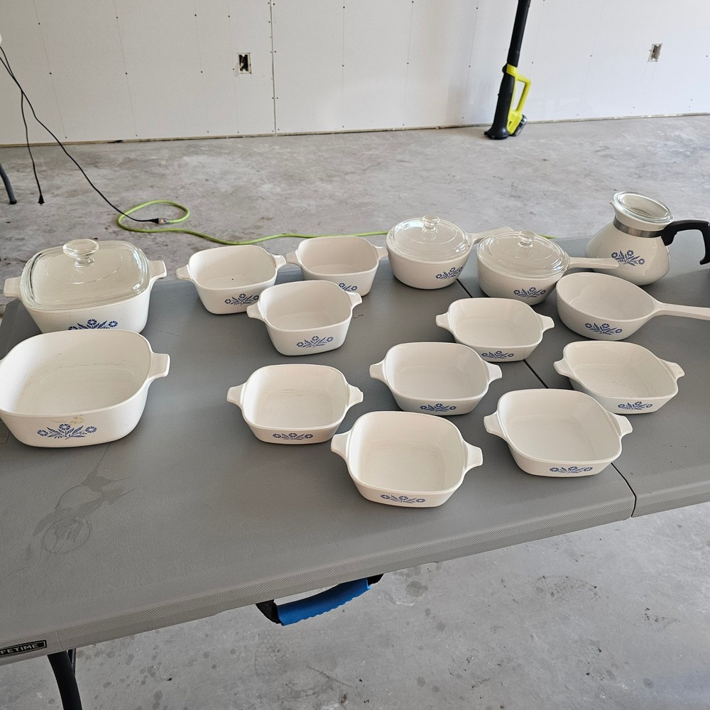 Vintage Corning Ware Blue Cornflower 14 Piece Set Casserole Dishes Pans Lids USA